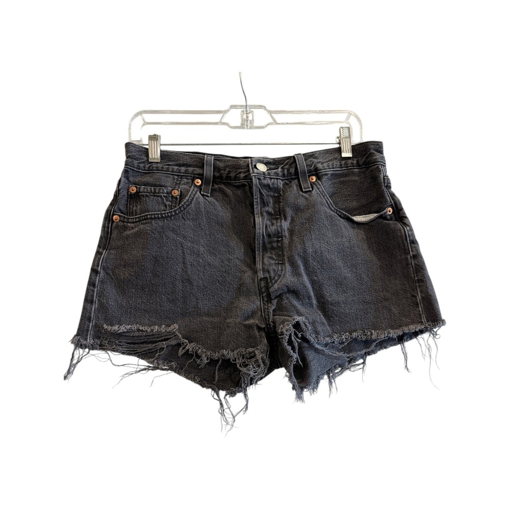 Levi's 501 Original Cutoff Shorts Womens 28 Black Distressed High Rise Denim
